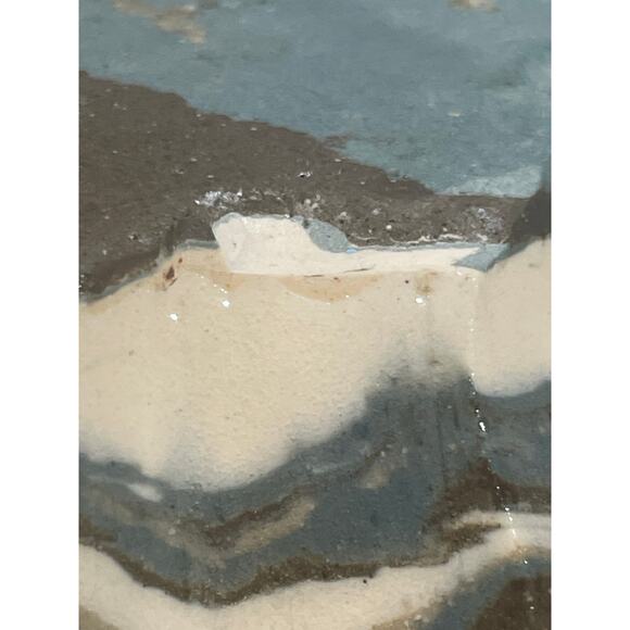 Hand Thrown Carved Agateware Pottery 8.25" Vase Blue Brown Cream Clay - Picture 12 of 13